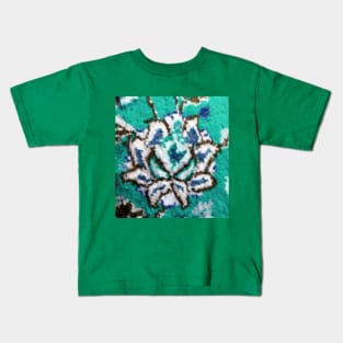 aqua green flower, flower design, floral designs, minimal art, abstract art, floral pattern, antique rug photo , For custom orders please DM me. Kids T-Shirt